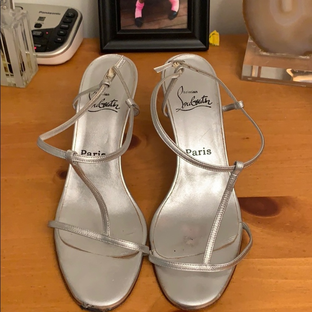 Christian Louboutin Metallic Silver T-Strap Sandal *Size 39.5*